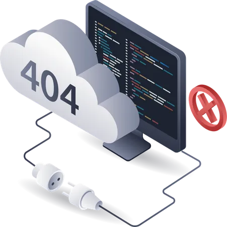 Programming language can warn error code 404 for technology systems  Illustration