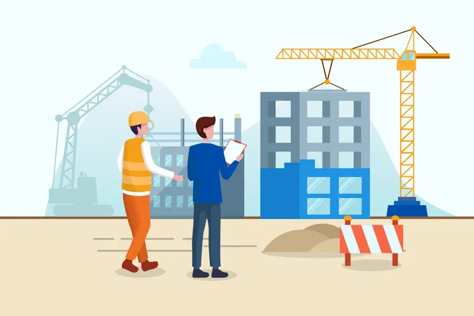 Progress of building construction with contractor Illustration