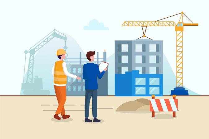 Progress of building construction with contractor  Illustration