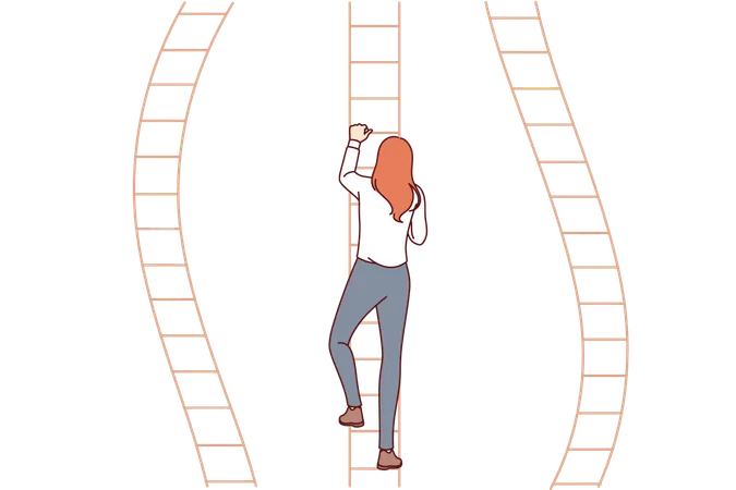 Progress woman climbs career ladder choosing most promising path to achieve business success  Illustration