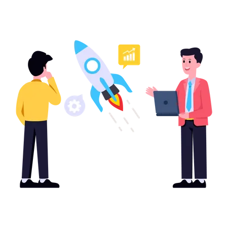 An Illustration Of Project Launch In Flat Design Illustration