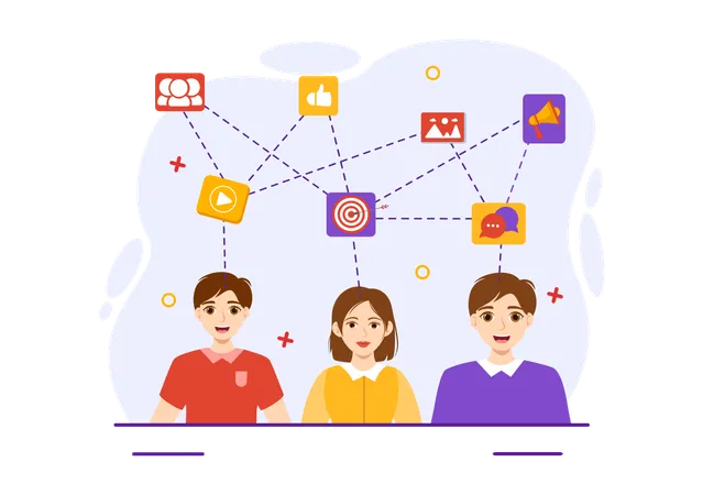 Communication Methods Vector Illustration With Team Referral Marketing Project Management Social Networks And Public Relations In Flat Background Illustration