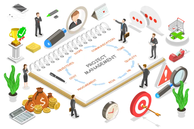 Isometric Flat Vector Concept Of Project Management Business Multitasking Achieving Project Goals Company Managing Illustration