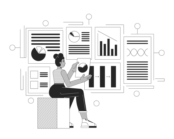 Project manager doing Data-driven product management  Illustration