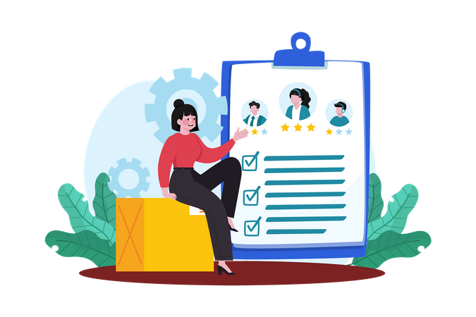 Project manager evaluating team members' strengths and weaknesses Illustration