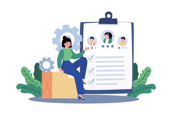 Project manager evaluating team members' strengths and weaknesses Illustration