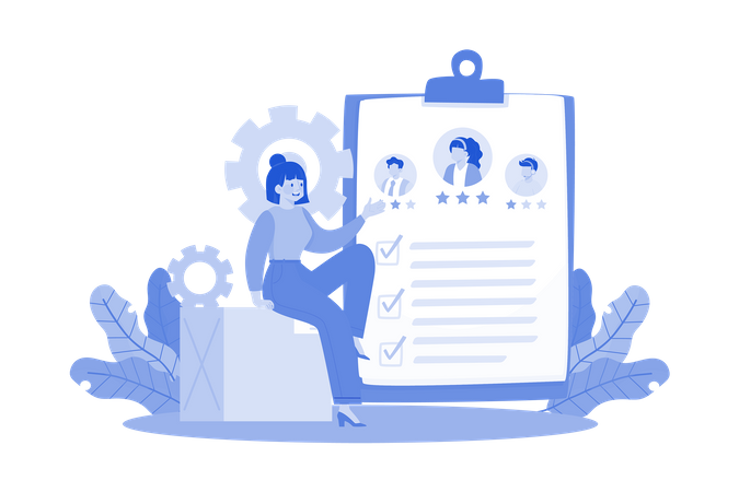 Project manager evaluating team members' strengths and weaknesses Illustration