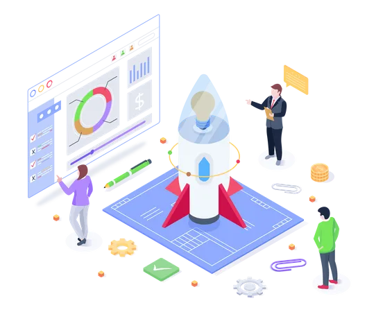 Person With Rocket Concept Of Project Startup Isometric Illustration Illustration