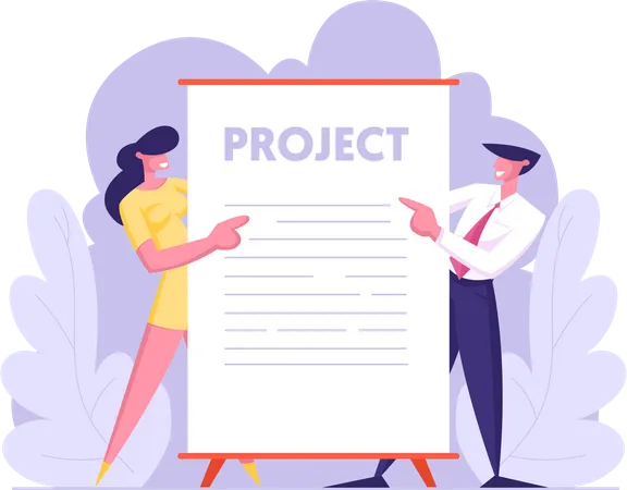 Project summary discussion between employees  イラスト