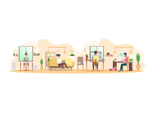 Project Team Working From Home  Illustration