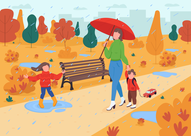 Famille marchant dans le parc  Illustration