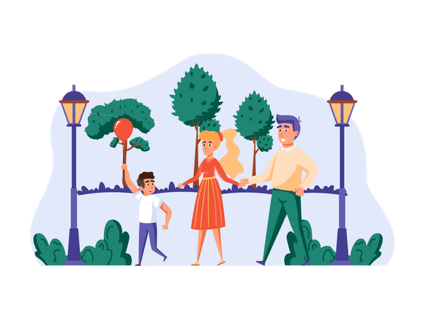 Famille marchant dans le parc  Illustration