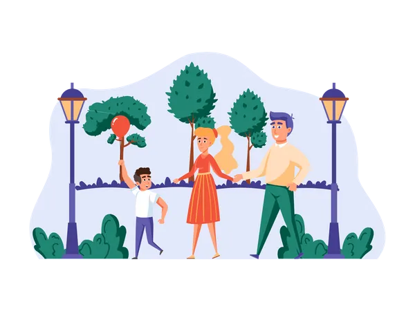 Famille marchant dans le parc  Illustration