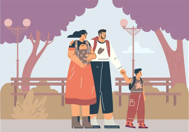 Promenade en famille en écharpe  Illustration