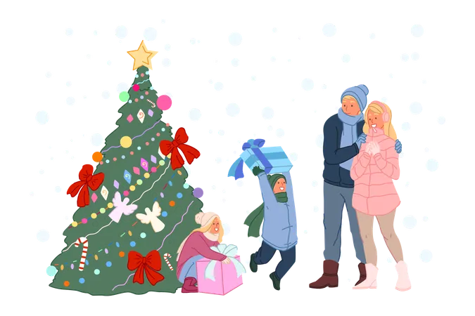 Promenade hivernale en famille  Illustration