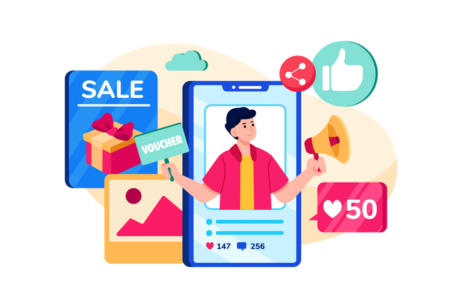 Promoção de mídia social para loja offline  Illustration