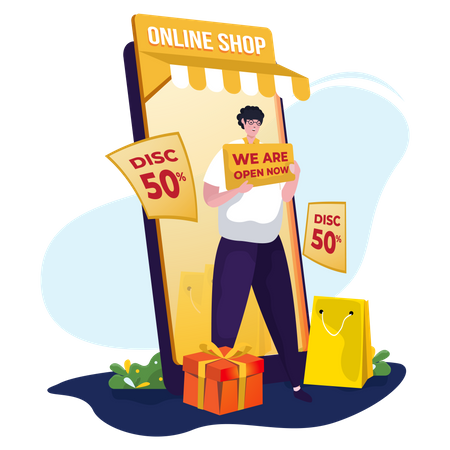 Promoción de apertura de tienda online  Ilustración