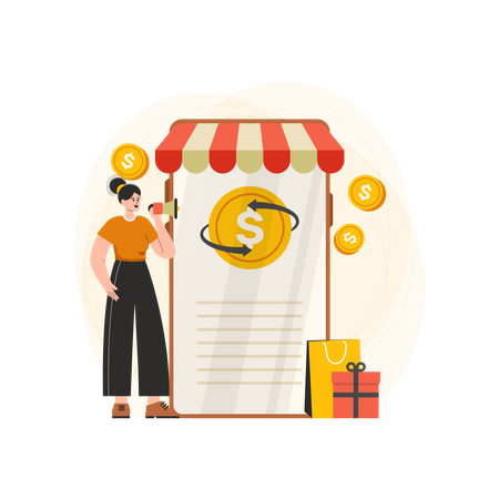 Promoción de devolución de dinero en compras online  Ilustración