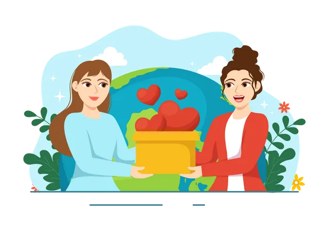 Happy World Kindness Day Vector Illustration On November 13 With Earth And Love For Charitable Assistance In Flat Cartoon Background Templates イラスト