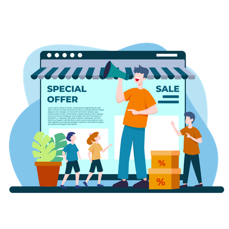 Promoting Online Store with Megaphone  Illustration