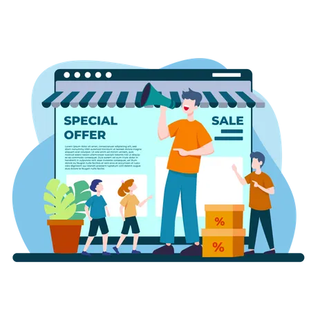 Promoting Online Store with Megaphone  Illustration