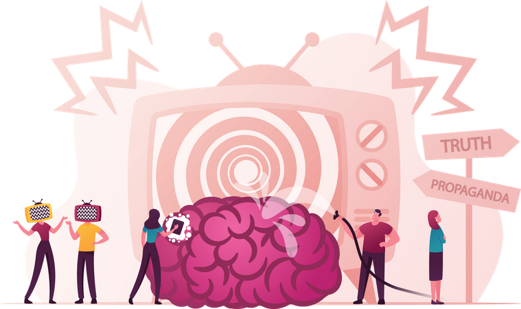 Propaganda y lavado de cerebro de los medios de comunicación influyentes  Ilustración