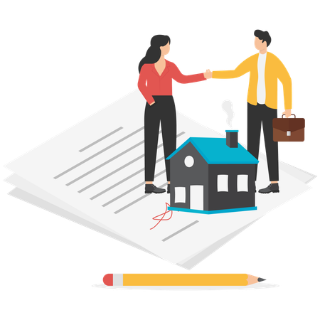 Property agent buying home with contract paper  Illustration