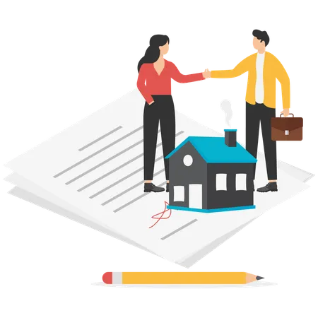 Property agent buying home with contract paper  Illustration