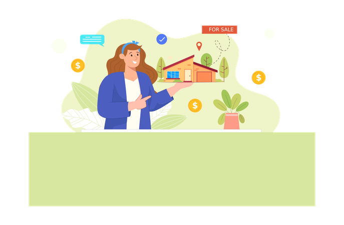 Property agent showing home for sale  Illustration