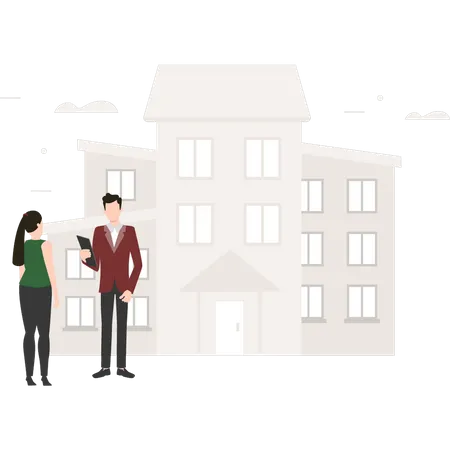 Property agent shows building to buyer Illustration