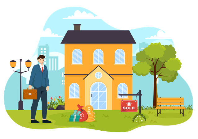 Property agent  with property  Illustration