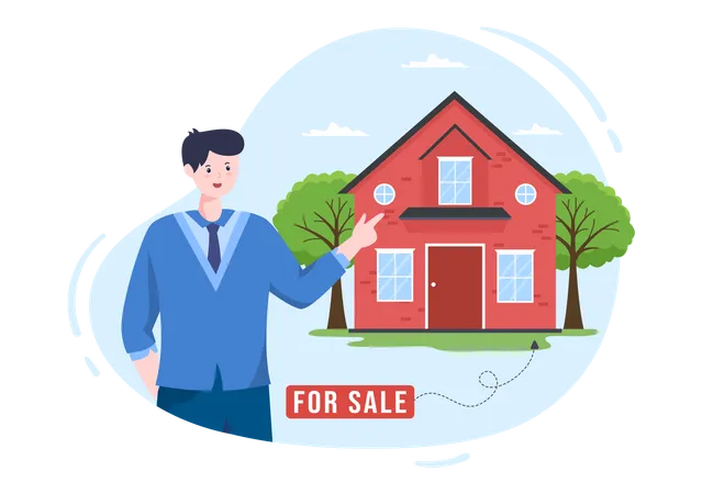 Land Broker Template Hand Drawn Cartoon Flat Illustration With Bridging Investors Or Buyers And Sellers Agent For Buy Rent And Sell Property Illustration
