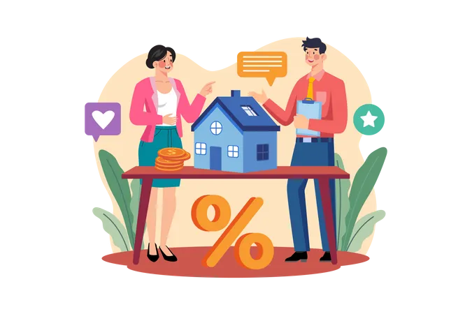 Property dealer and client seeing a house for rent  Illustration