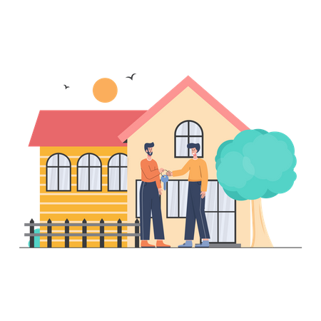 Property Dealer and Client seeing a house for sale  Illustration