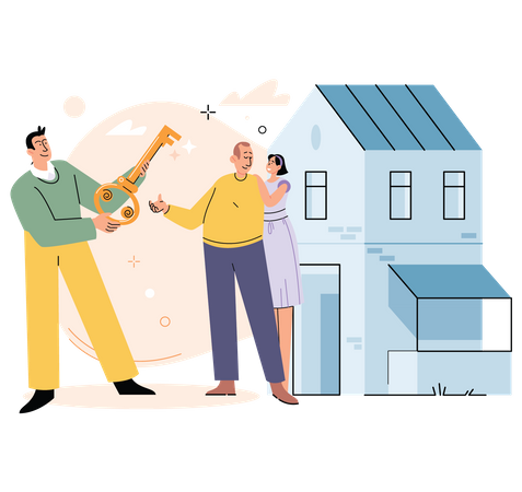 Property Dealer and Client seeing a house for sale  Illustration