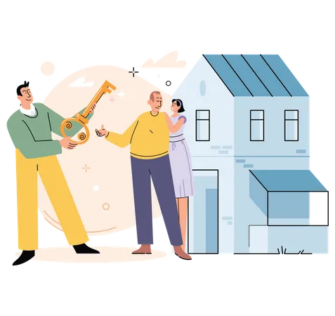 Property Dealer and Client seeing a house for sale  Illustration