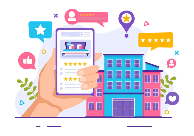 Hotel Reviews Vector Illustration With Rating Service User Satisfaction To Rated Customer Product Or Experience In Flat Cartoon Background 일러스트레이션