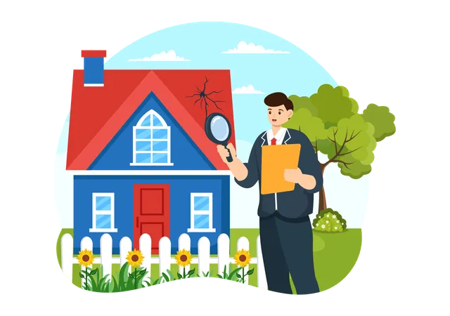 Home Inspector Vector Illustration With Checks The Condition Of The House And Writes A Report For Maintenance Rent Search In Flat Background Illustration