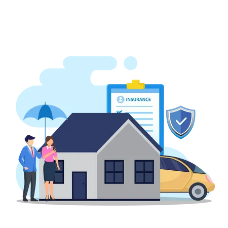 Property Insurance Concept Assets Real Estate Protection Assurance Flat Illustration Vector Illustration