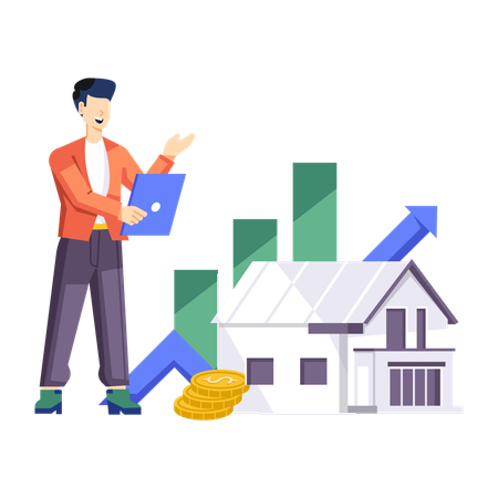 Property valuer analyzes house rent analysis  Illustration