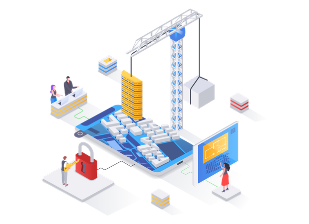 Bienes raíces residenciales y comerciales, ingeniería y construcción.  Ilustración