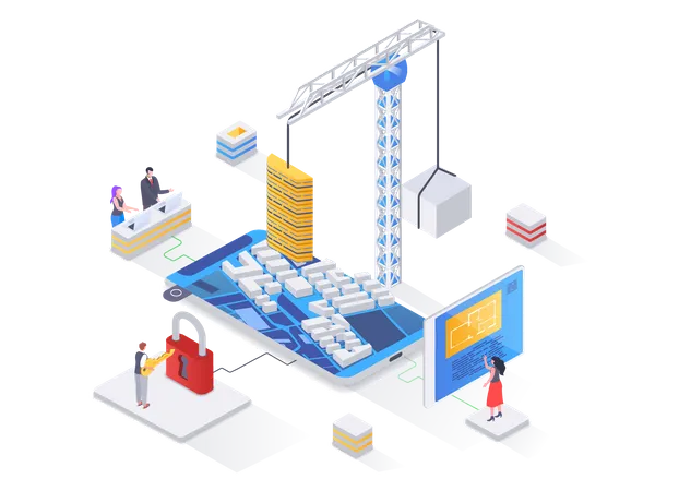 Bienes raíces residenciales y comerciales, ingeniería y construcción.  Ilustración