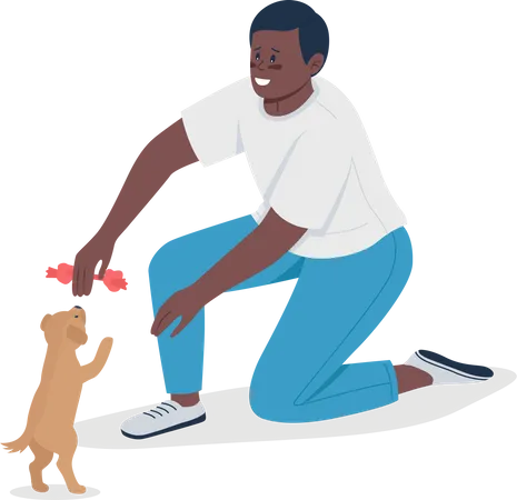 Propietario jugando con un cachorro pequeño  Ilustración