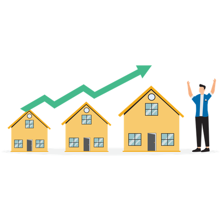 Propriétaire d'un bien immobilier avec des maisons en flèche  Illustration