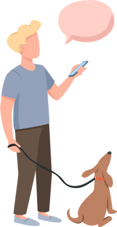 Propriétaire de chien discutant au téléphone  Illustration