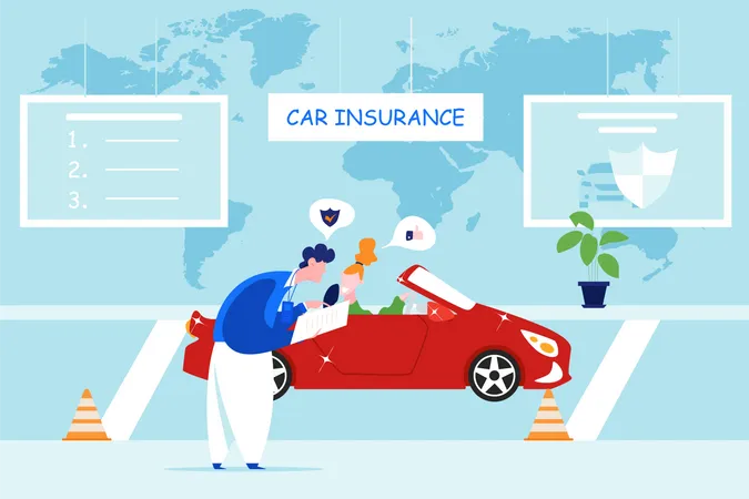 Propriétaire de voiture se préparant à souscrire une assurance automobile  Illustration