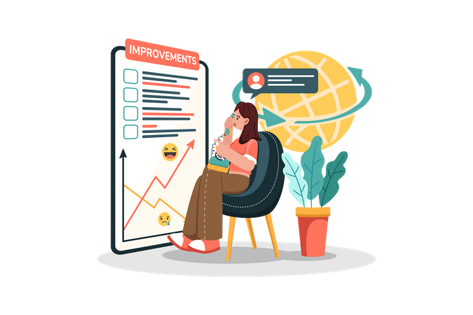 Propriétaire d'entreprise cherchant les commentaires des clients pour améliorer les produits Illustration