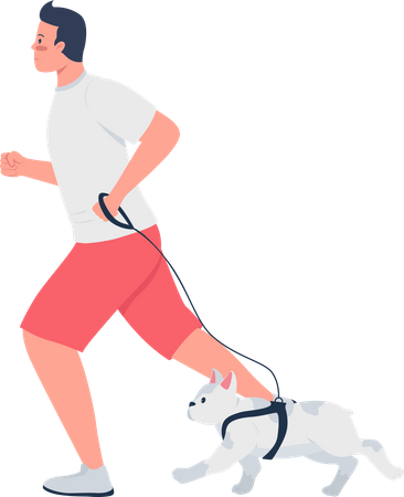 Propriétaire faisant du jogging avec un bouledogue français  Illustration