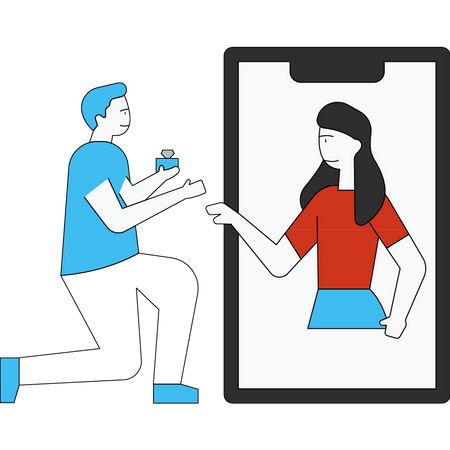 Propuesta de matrimonio a través de teléfono inteligente  Ilustración