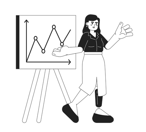 Prosthesis leg woman with presentation whiteboard  Illustration